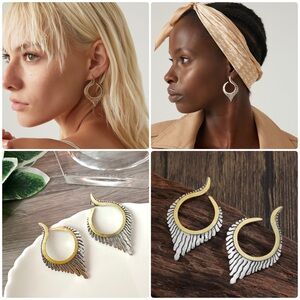 2/$30🌵 Silver & Gold Spike Feather Wing Earrings Bohemian Vintage Style NEW